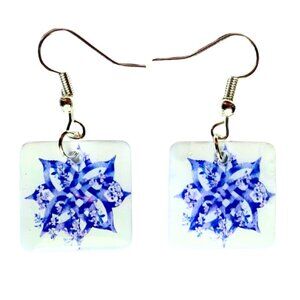 Purple Celtic Knot Square Resin Drop Dangle Earrings, Lightweight